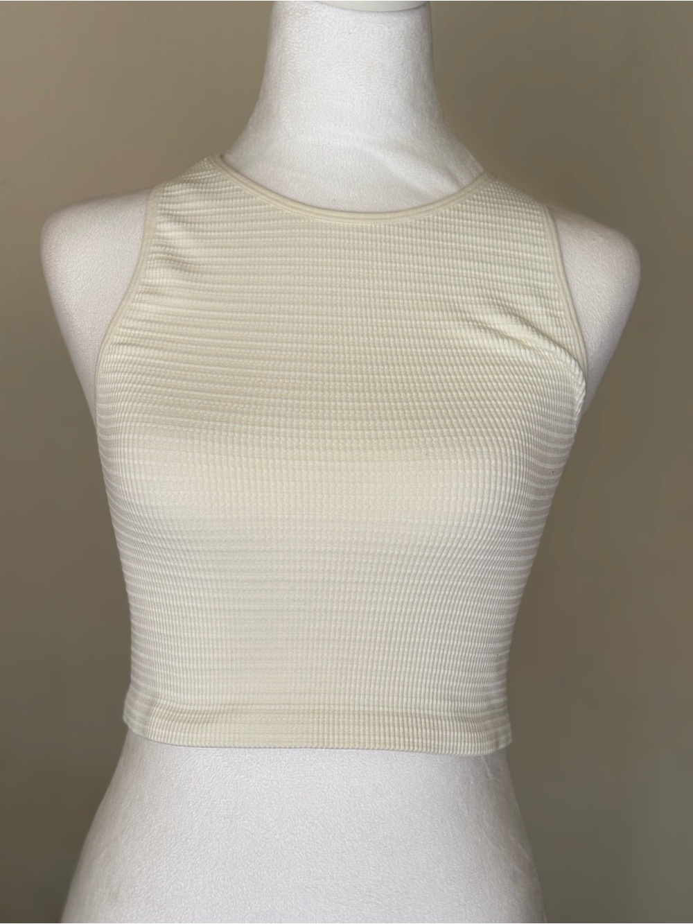 Forever 21 Cream Ribbed Racerback Crop Tank Top